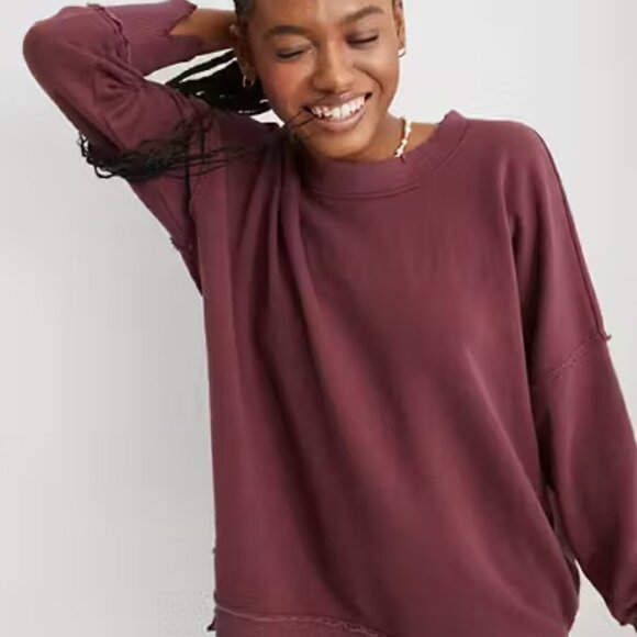 Aerie The Happiest Oversized Crew Sweatshirt Burgundy Size Small - Picture 5 of 9